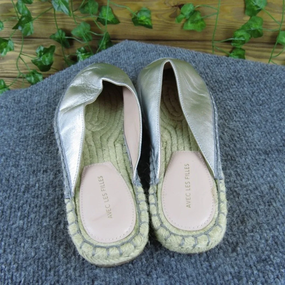 Avec Les Filles Women Mule Espadrille Silver Leather 6.5 Medium Gently Used 2025